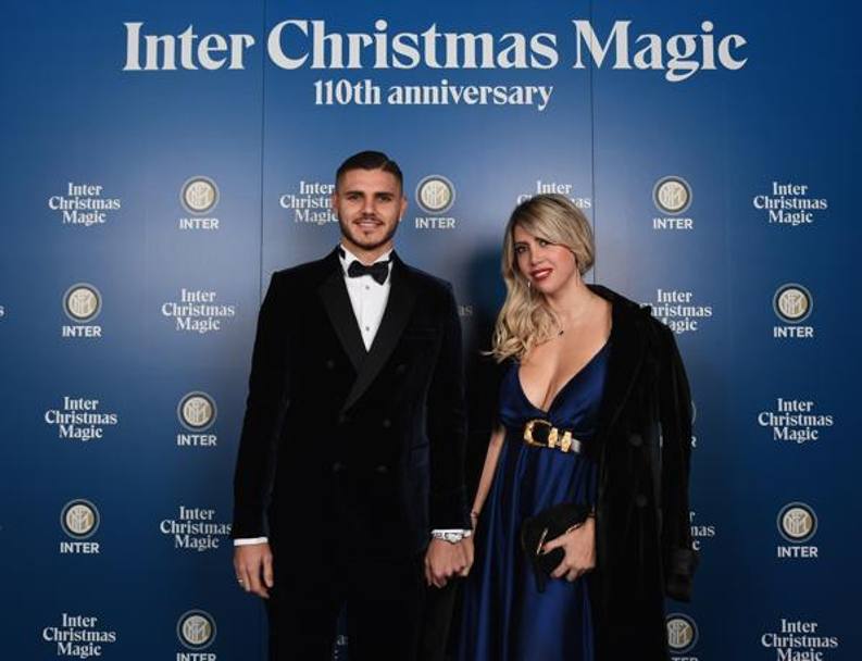 Mauro Icardi e Wanda Nara alla festa di Natale dell&#39;Inter. Getty